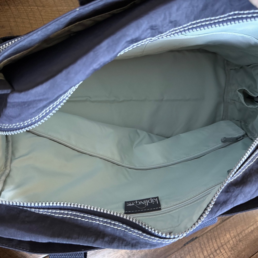 Kipling Sherpa Large Working Bag Navy Blue Crinkle Nylon Tote Crossbody Monkey - Picture 8 of 9